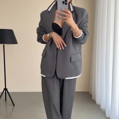 ⏰ SVENDITA FLASH SCONTO DEL 50% 🔥 Set 2 pezzi da donna composto da blazer a maniche lunghe e pantaloni a gamba larga