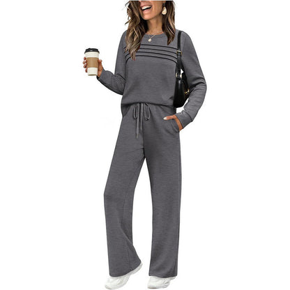 Set donna top girocollo e pantaloni con couliss