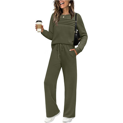Set donna top girocollo e pantaloni con couliss