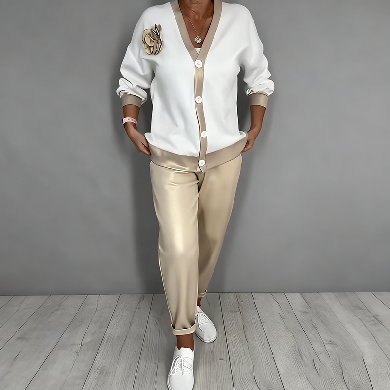 🎁 50% DI SCONTO😍👠 Completo casual da donna con top con scollo a V e pantaloni a vita alta
