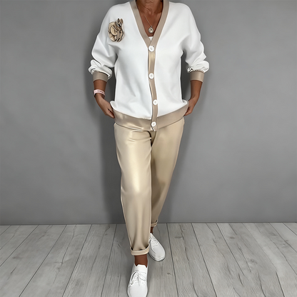 🎁 50% DI SCONTO😍👠 Completo casual da donna con top con scollo a V e pantaloni a vita alta