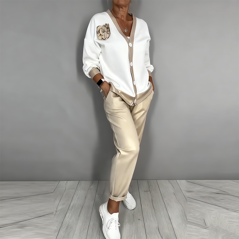 🎁 50% DI SCONTO😍👠 Completo casual da donna con top con scollo a V e pantaloni a vita alta