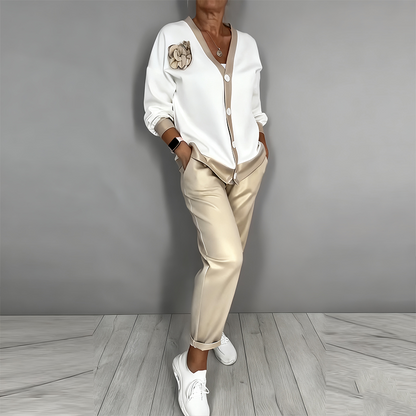 🎁 50% DI SCONTO😍👠 Completo casual da donna con top con scollo a V e pantaloni a vita alta