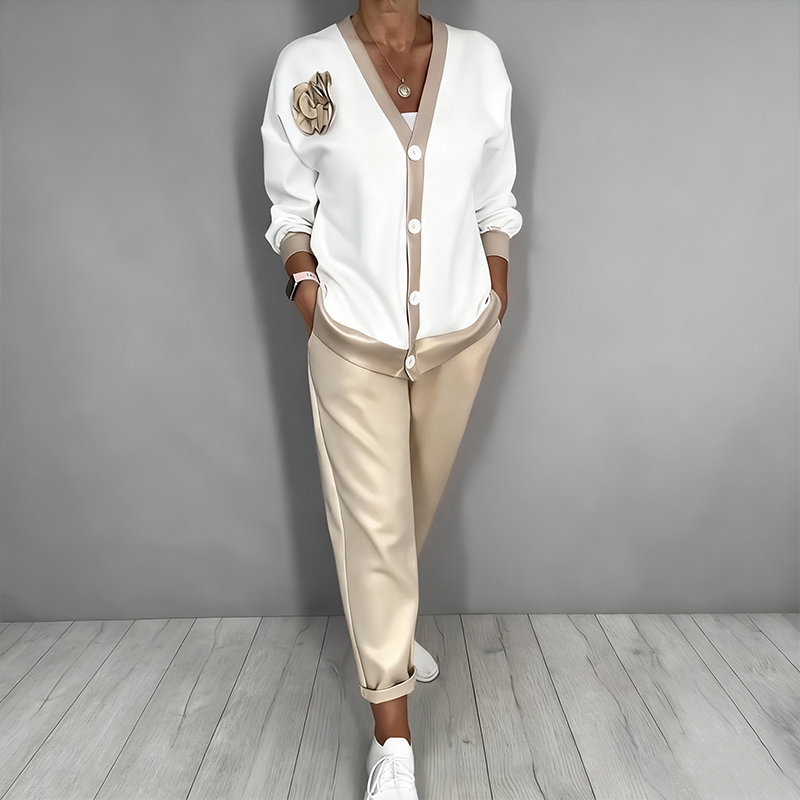 🎁 50% DI SCONTO😍👠 Completo casual da donna con top con scollo a V e pantaloni a vita alta