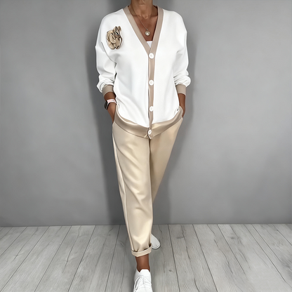 🎁 50% DI SCONTO😍👠 Completo casual da donna con top con scollo a V e pantaloni a vita alta