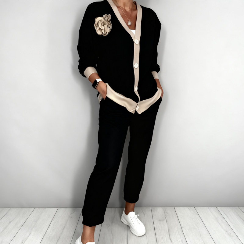 🎁 50% DI SCONTO😍👠 Completo casual da donna con top con scollo a V e pantaloni a vita alta
