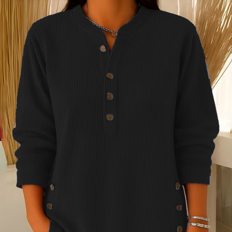 Henley da donna in velluto a coste con bottoni