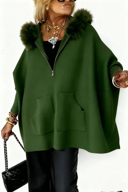 Jaqueta casual feminina de cor sólida com gola de pele🧥
