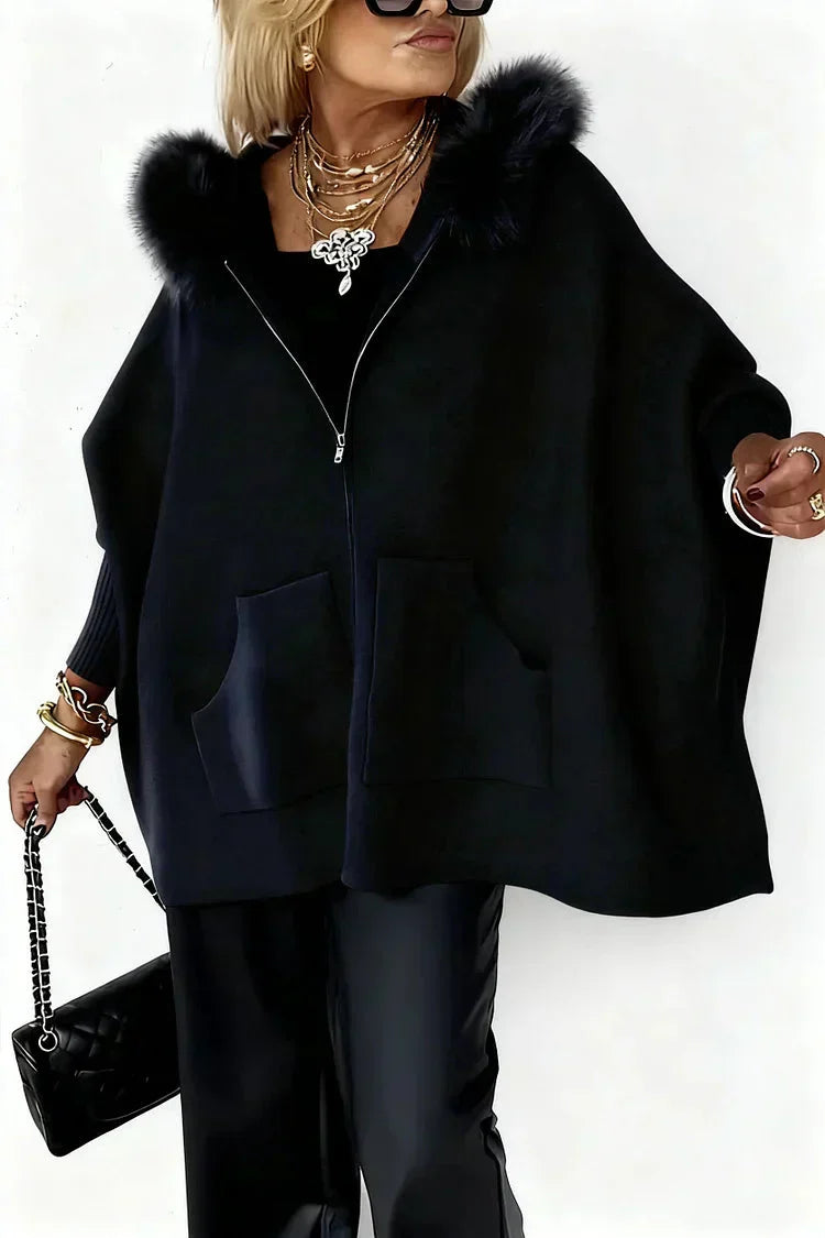 Jaqueta casual feminina de cor sólida com gola de pele🧥