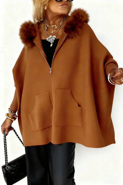 Jaqueta casual feminina de cor sólida com gola de pele🧥