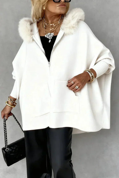 Jaqueta casual feminina de cor sólida com gola de pele🧥