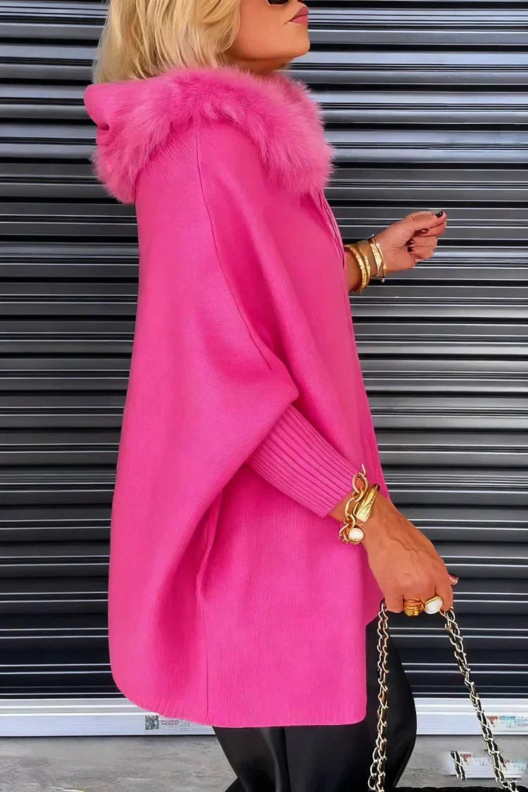 Jaqueta casual feminina de cor sólida com gola de pele🧥