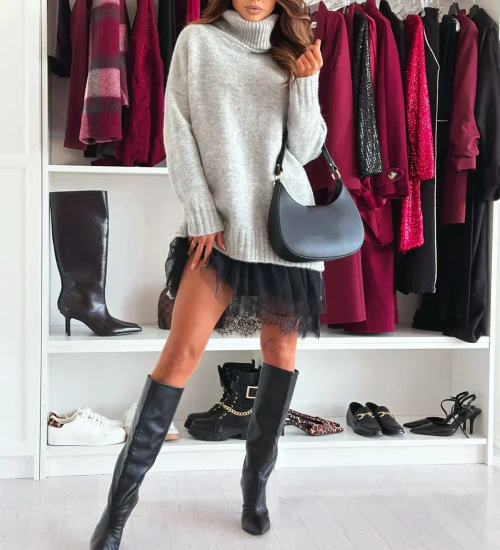 ❄️50% DE DESCONTO!!⚡Conjunto de vestido mini e suéter de gola alta