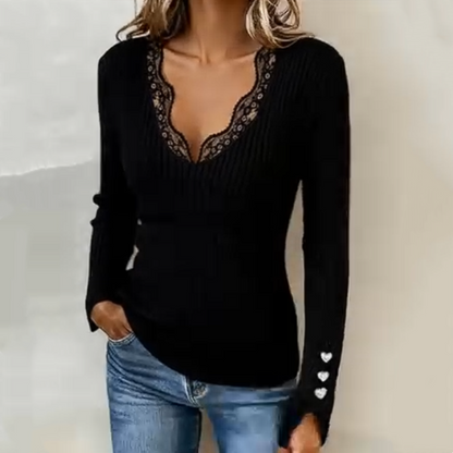 ✨Offerta limitata nel tempo – Top lavorati a maglia con scollo a V e pizzo per donna