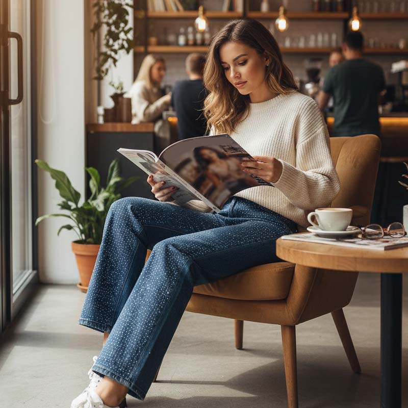 Jeans eleganti da donna, decorati con strass