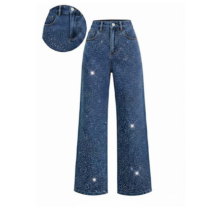 Jeans eleganti da donna, decorati con strass