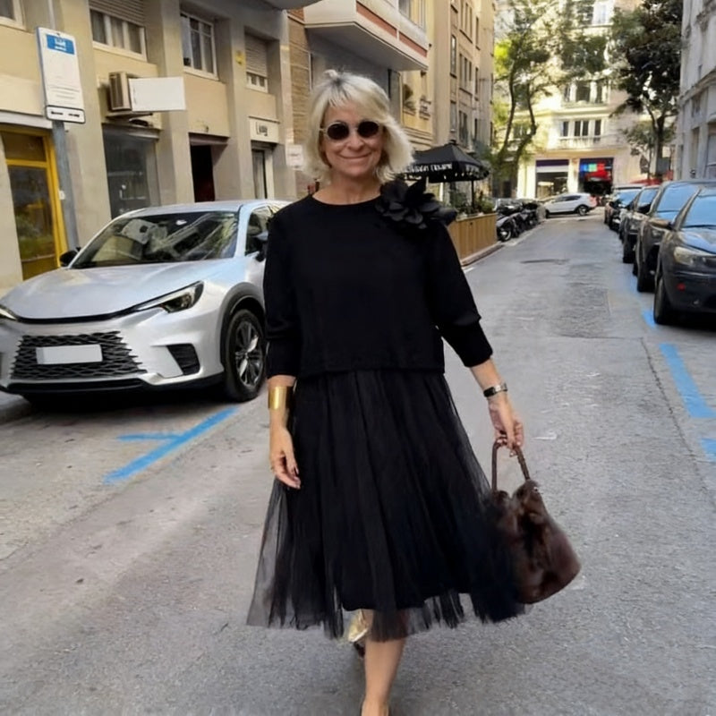 🌸Conjunto de duas peças composto por uma blusa de malha de mangas compridas para mulher e um vestido sem mangas