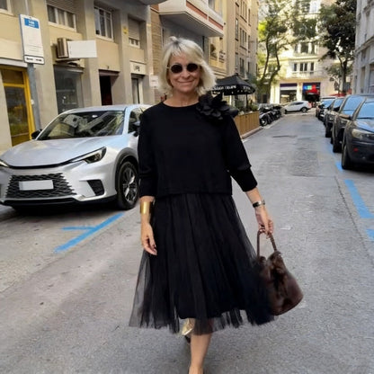 🌸Conjunto de duas peças composto por uma blusa de malha de mangas compridas para mulher e um vestido sem mangas