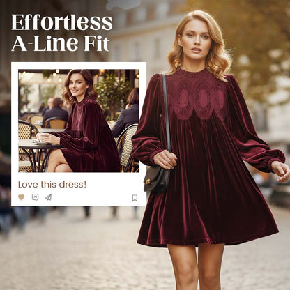 📢📢Sconto del 50%! Abito tunica vintage con pizzo – Silhouette A-line, maniche a sbuffo ed eleganza senza tempo 💚✨