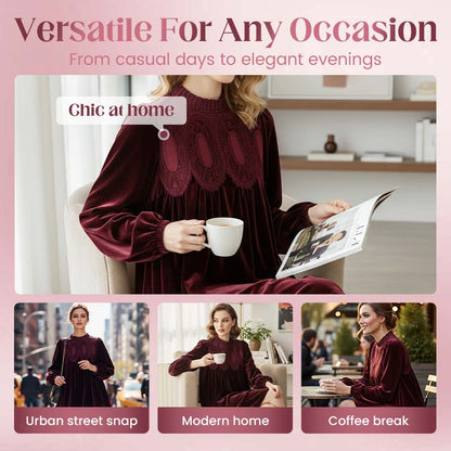 📢📢Sconto del 50%! Abito tunica vintage con pizzo – Silhouette A-line, maniche a sbuffo ed eleganza senza tempo 💚✨