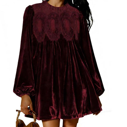 📢📢Sconto del 50%! Abito tunica vintage con pizzo – Silhouette A-line, maniche a sbuffo ed eleganza senza tempo 💚✨