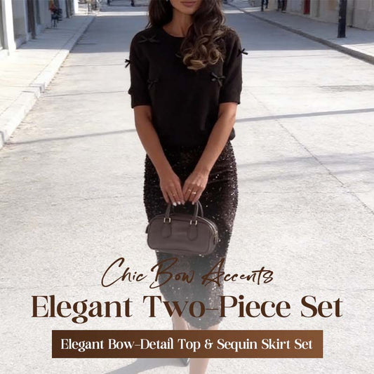 Elegante top con dettaglio a fiocco e gonna con paillettes