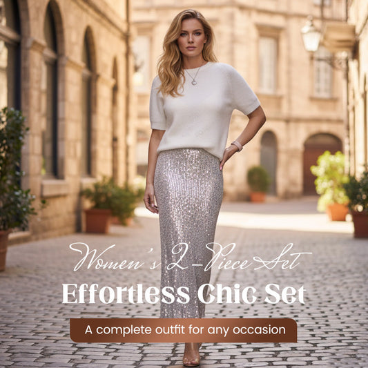 Set 2 pezzi con top lavorato a maglia e gonna con paillettes per donna