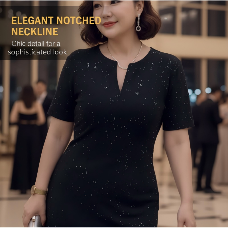 🧡Nuovo arrivo🔥Abito classico nero scintillante con scollo a V e maniche corte