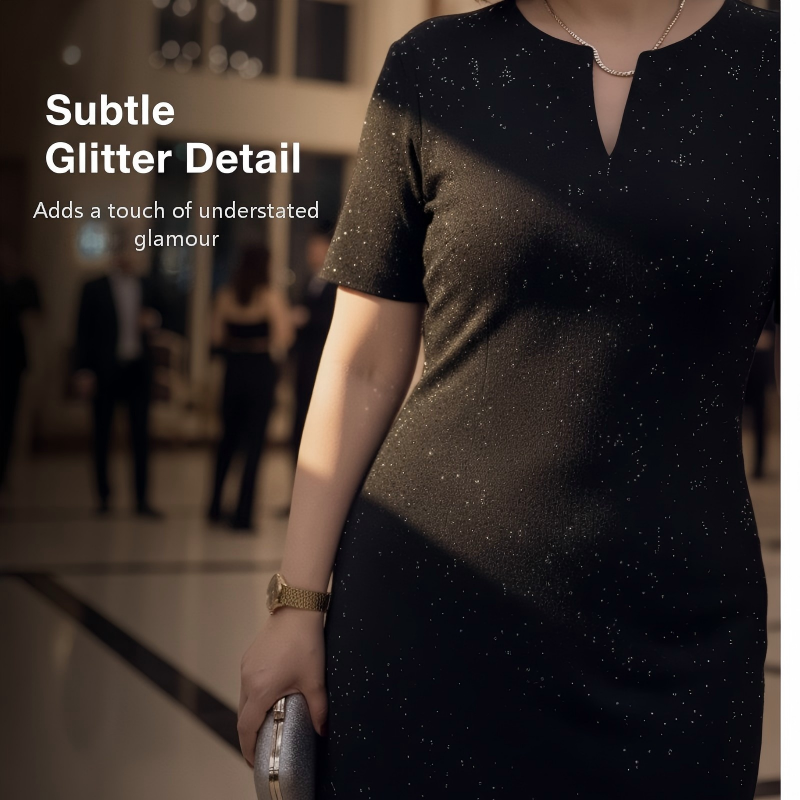🧡Nuovo arrivo🔥Abito classico nero scintillante con scollo a V e maniche corte