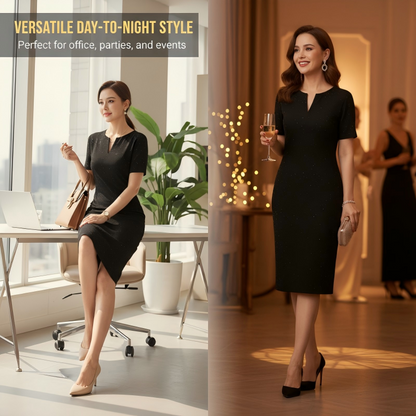 🧡Nuovo arrivo🔥Abito classico nero scintillante con scollo a V e maniche corte