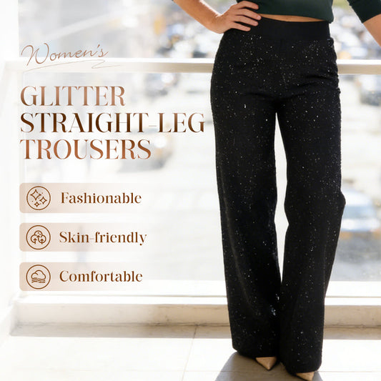 🔥 SCONTO DEL 50%!! ✨Pantaloni a vita alta con gamba dritta e glitter