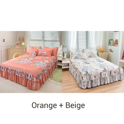 🔈🔈 OFFERTA LAMPO - SCONTO DEL 60% ⚡ Set di 3 Gonne da Letto con Volant 🛏️ – Stampa Floreale & Design a Doppio Strato!