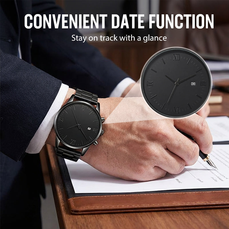 🎉💰 Sconto del 50% ⚡ Orologio al quarzo minimalista da uomo con datario – Acciaio inossidabile completamente nero, quadrante romano e precisione orologiera! ⌚🖤