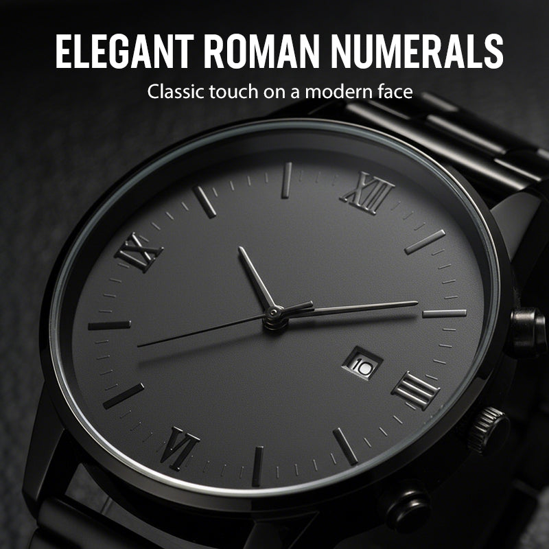 🎉💰 Sconto del 50% ⚡ Orologio al quarzo minimalista da uomo con datario – Acciaio inossidabile completamente nero, quadrante romano e precisione orologiera! ⌚🖤