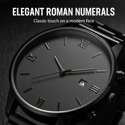 🎉💰 Sconto del 50% ⚡ Orologio al quarzo minimalista da uomo con datario – Acciaio inossidabile completamente nero, quadrante romano e precisione orologiera! ⌚🖤