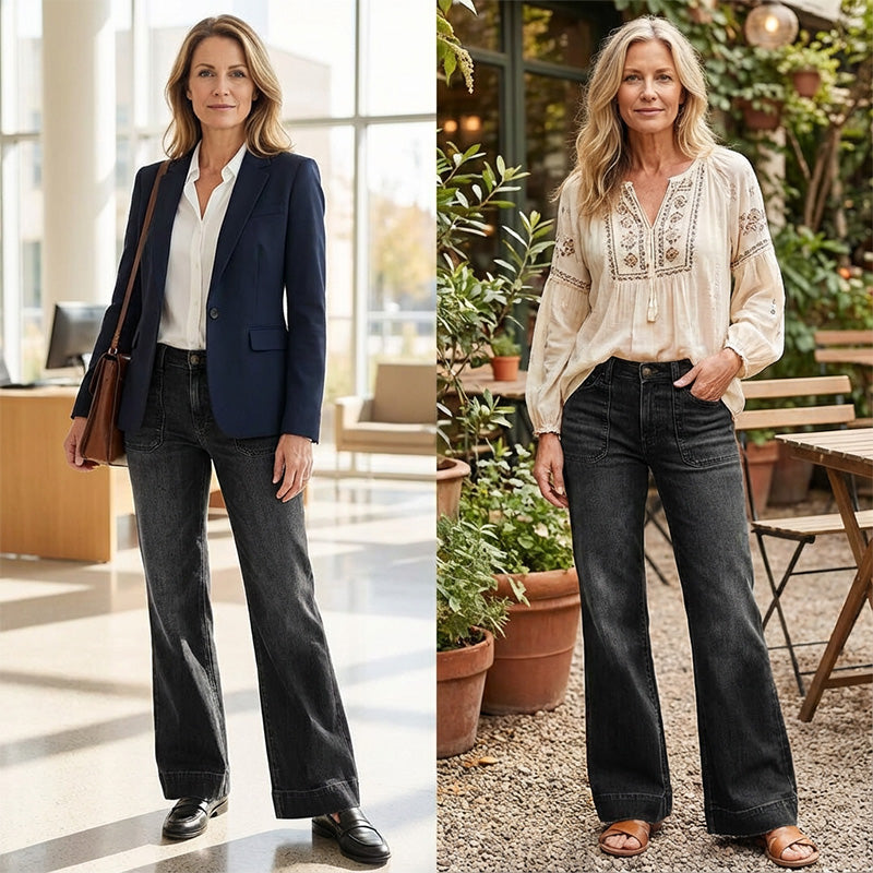 🎉👖50% di sconto! Jeans svasati retrò da donna: vestibilità aderente, tasche ampie e denim elasticizzato ultra confortevole