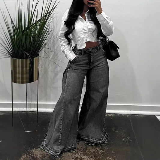 📢📢Sconto del 60%! ⏰ Jeans oversize a vita alta e gamba larga da donna