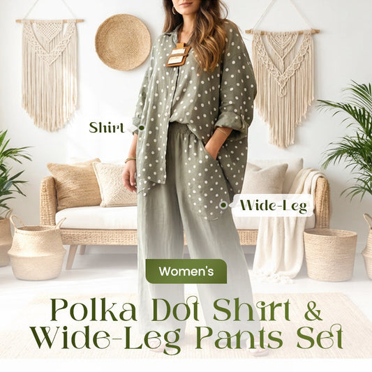 Completo con camicia a pois e pantaloni larghi