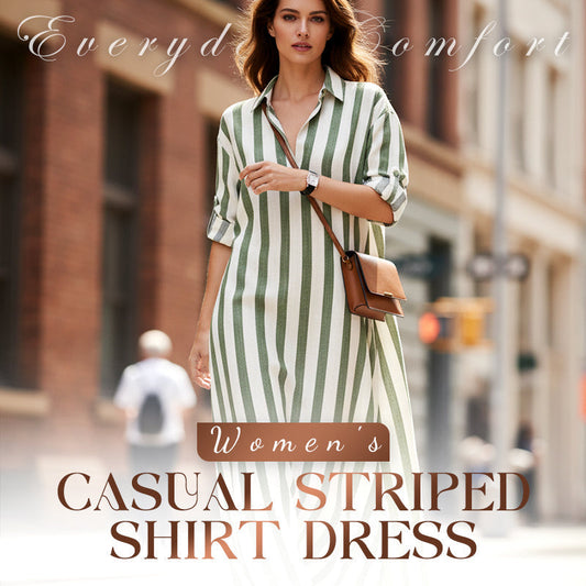 Abito chemisier casual a righe con maniche lunghe da donna