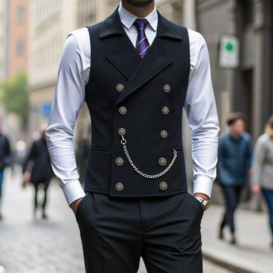 Gilet elegante dal gusto retrò e casual da uomo, vestibilità aderente, ideale da abbinare a un abito o uno smoking.