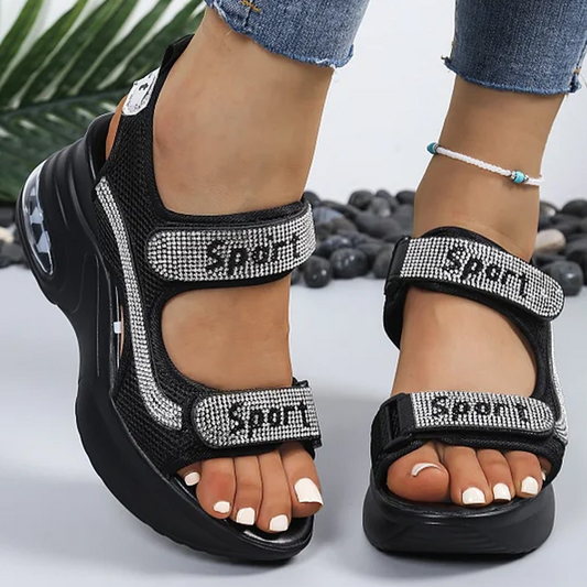🔥Ultima offerta - 50% di sconto - Sandali ortopedici alla moda da donna con zeppa e strass
