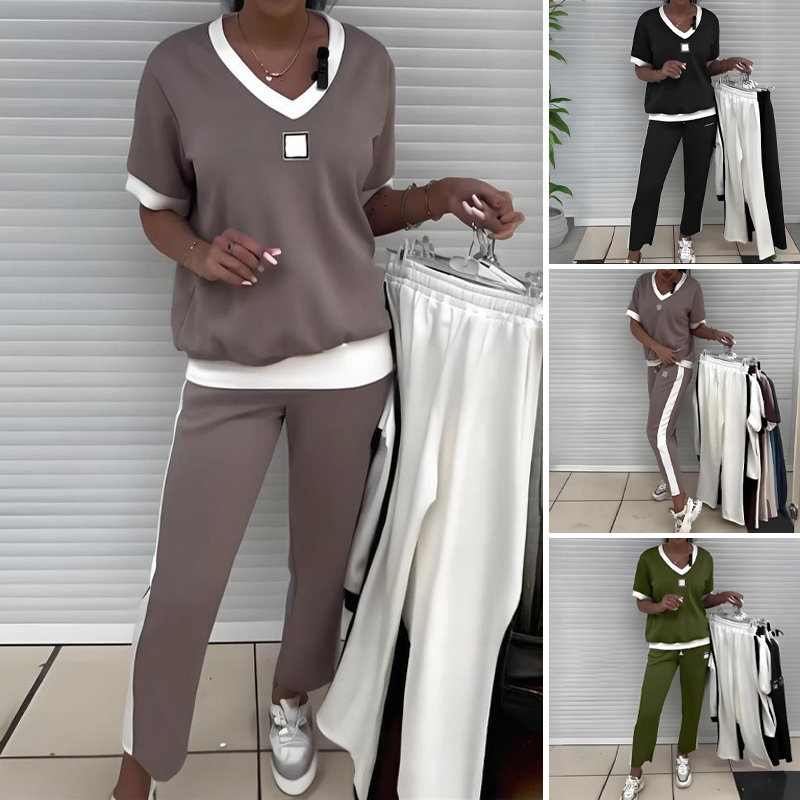 💜OFFERTA DELL'ULTIMO GIORNO - SCONTO DEL 59%💜 Set composto da pantaloni e top casual con scollo a V da donna
