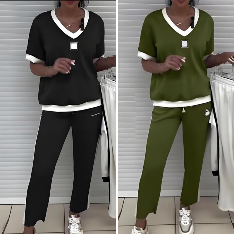 💜OFFERTA DELL'ULTIMO GIORNO - SCONTO DEL 59%💜 Set composto da pantaloni e top casual con scollo a V da donna