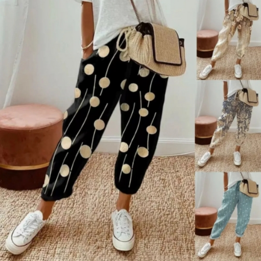 Pantaloni casual con stampa multicolore da donna