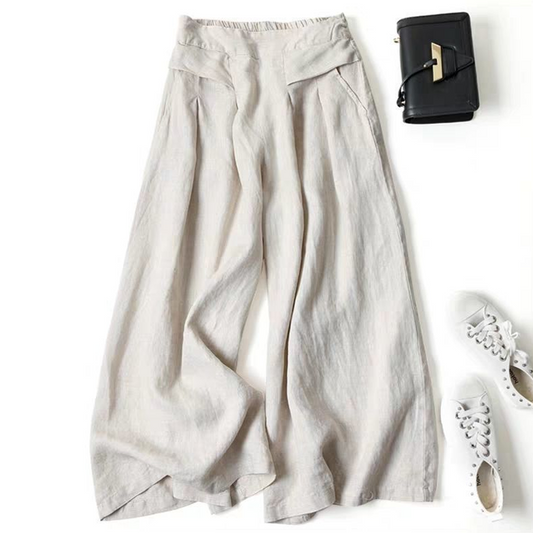 🌸SCONTO DEL 50% IN QUESTO MOMENTO! 🌸 Pantaloni a zampa in cotone e lino da donna