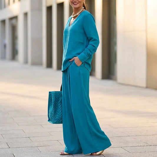 Set da interno casual a due pezzi da donna: top con scollo a V e pantaloni