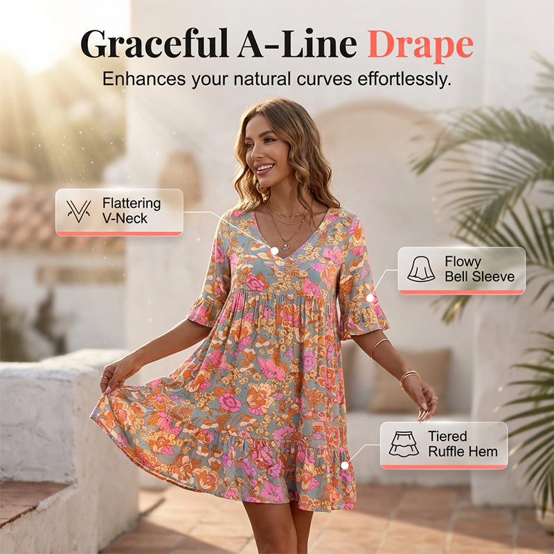🌸 Um toque chique de verão: um vestido florido com decote em V para todas as ocasiões🌞