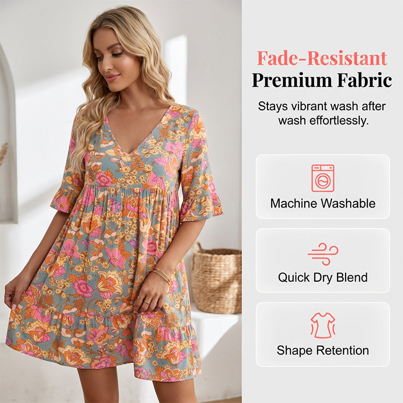 🌸 Um toque chique de verão: um vestido florido com decote em V para todas as ocasiões🌞