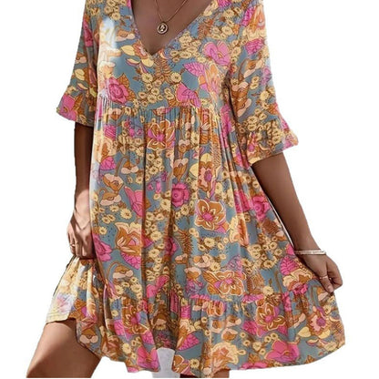 🌸 Um toque chique de verão: um vestido florido com decote em V para todas as ocasiões🌞