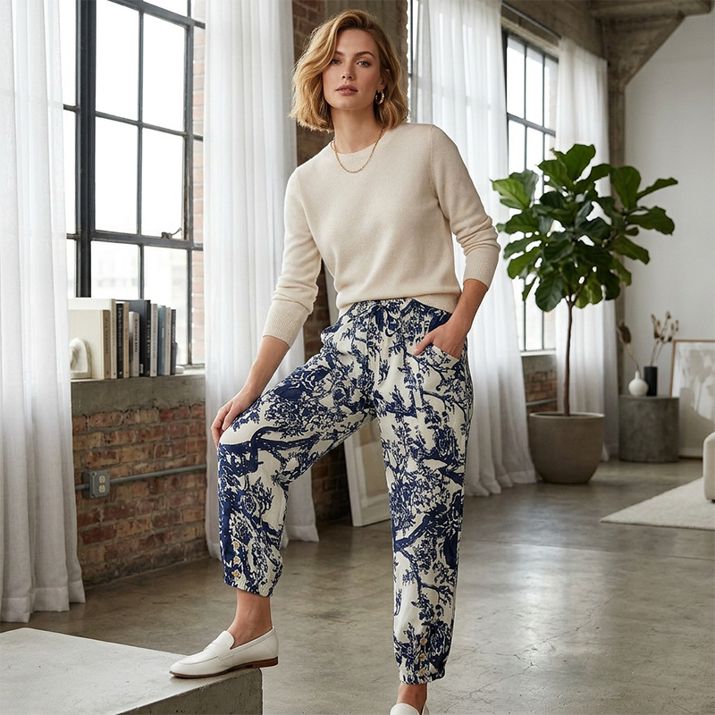 Pantaloni da jogging vintage a vita alta con motivo floreale